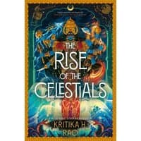 "The Rise of the Celestials" book by HarperCollins, vibrant celestial artwork with gold border and mystical symbols.