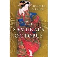 Book cover of "The Samurai's Octopus" with a geisha in a colorful kimono on a gold background.