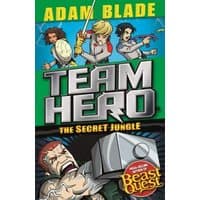 "Team Hero book 'The Secret Jungle' with illustrated characters and large hammer on green and black cover"