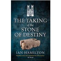 "The Taking of the Stone of Destiny" book by Birlinn General, blue cover with stone image and castle illustration.