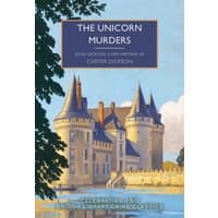 Book cover of "The Unicorn Murders" featuring a castle with pointed towers under a blue sky.