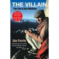 "The Villain" book cover featuring a climber on a mountain ledge with snowy peaks in the background.