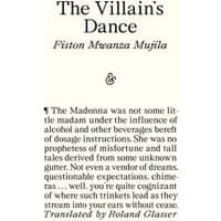 "The Villain's Dance" book cover with black text on white background, featuring author's name and a paragraph excerpt.