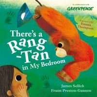"Children's book 'There's a Rang-Tan in My Bedroom' with an illustrated orangutan and green background."