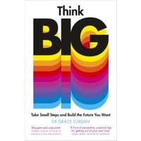 "Think Big book with bold rainbow gradient text on white cover, subtitle 'Take Small Steps and Build the Future You Want'"