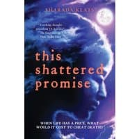 Book "This Shattered Promise" with a cosmic-themed cover featuring a profile of a face against a starry sky.