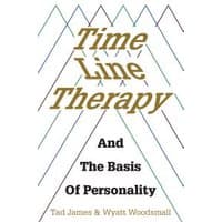 "White book cover with gold and black text, titled 'Time Line Therapy and the Basis of Personality' by Tad James."