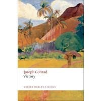 "Victory book by Joseph Conrad, Oxford World's Classics edition, cover with tropical landscape and palm trees"