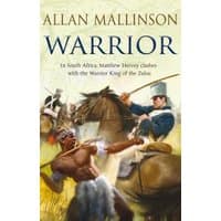 "Book cover of 'Warrior' by Allan Mallinson, featuring a historical battle scene with soldiers on horseback."