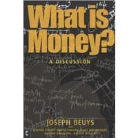 "Black book cover titled 'What Is Money?' in bold gold letters, featuring abstract chalkboard sketches."