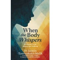 "When the Body Whispers" book with silhouette on geometric blue and orange background, by Life Sized Publishing.