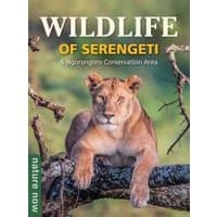 "Wildlife of Serengeti book with lion on cover, green nature background, published by Penguin Random House South Africa"