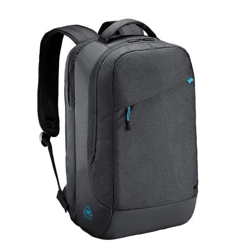Gray laptop backpack with ergonomic straps, waterproof material, reinforced bottom, and a small blue zipper accent, designed for 14-17 inch laptops.