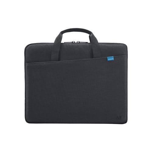 Black laptop case with a sleek design, featuring a front pocket, dual handles, and a zip closure, suitable for devices up to 12.5 inches.