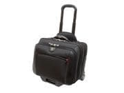Black Wenger Swiss Gear Potomac 2-piece laptop roller case featuring a telescoping handle, multiple compartments, and durable material for easy transport.