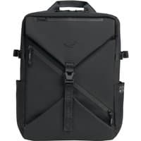 Black ASUS ROG Archer Backpack 16 with sleek design, top handle, front buckle strap, and multiple zippered compartments.
