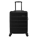 Black Cabin Max Anode suitcase, 8 wheels, built-in lock, telescopic handle, 55x40x20 cm, front horizontal lines.
