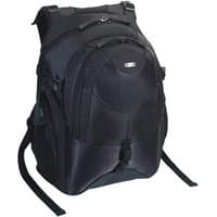 Black DELL 460-BBJP 16" backpack by Targus with multiple compartments and padded shoulder straps.
