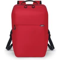 Red Dicota D32121-RPET backpack, sleek design, black straps, top handle, made from recycled polyester material.