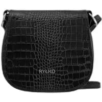 Black croc-embossed Ryłko shoulder bag with flap closure and adjustable strap.