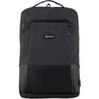 Dark gray and black Entity Prizm 15.6" backpack laptop bag with front zipper pocket and top handle.