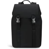 Black Lipault Exile backpack with flap closure, dual buckle straps, and top handle.