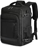 Black KLOSTAIN cabin backpack, 40x20x25 cm, with front pocket, side straps, and padded shoulder straps.