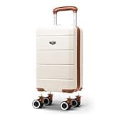Cream and brown LUGG Jetset 40cm suitcase, hard shell ABS, spinner with removable wheels, Ryanair underseat size.