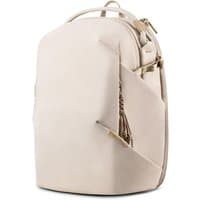 Cream PGYTECH OneGo Lite backpack, polyester material, sleek design with side pockets and top handle.