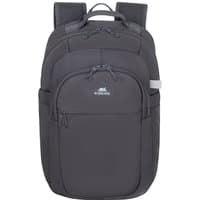 Grey Rivacase Aviva 14" backpack with multiple zippered compartments and padded shoulder straps.