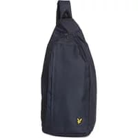 Navy Lyle & Scott sling shoulder bag with single strap, zip closure, and yellow eagle logo on the front.
