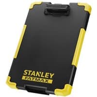 Black and yellow Stanley Fatmax Pro-Stack clipboard with durable corners and secure clip.