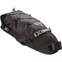 Black Topeak BackLoader Seat Pack, 10L capacity, with adjustable straps, bungee cords, and reflective logo.