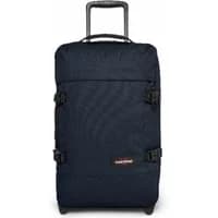 Navy Eastpak Strapverz travel bag with wheels, telescopic handle, and side buckles.
