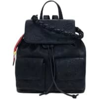 Black Desigual Paladio Prisa Mini backpack with braided handle, front flap, and two front pockets.