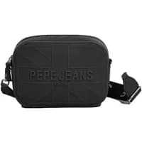 Black women's handbag by Pepe Jeans with embossed logo, adjustable strap, and zip closure.