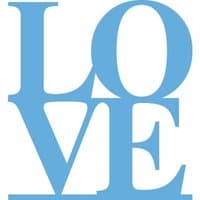 Blue "LOVE" die-cut by Marianne Design, with bold, stacked letters in a classic serif font.