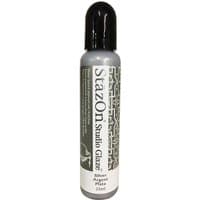 StazOn Studio Glaze bottle, silver color, black cap, 25ml, with decorative label design.
