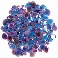 "Sweet Dreams" iridescent sequins in shades of blue and purple, round and hexagonal shapes, by Go Craft Distribution.
