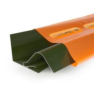 Corrapol-bt Rock N Lock Side Wall Bar in green, 3M long, featuring a durable corrugated design with a smooth edge for secure installation, ideal for roofing and siding applications.