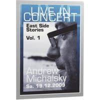 Silver Duraframe A3 with transparent front, displaying a concert poster featuring a close-up profile of a man.