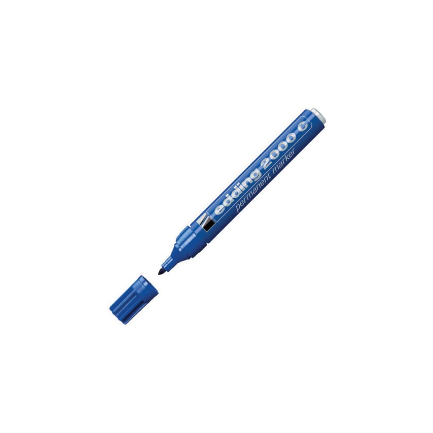 Black Edding 2000C permanent marker with a bullet tip, packaged in a set of 10, featuring a sturdy plastic body and a cap for secure closure, ideal for office use.