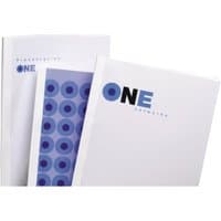 White GBC Thermal Binding Covers Standard A4 10mm with blue and purple circle design on one cover.