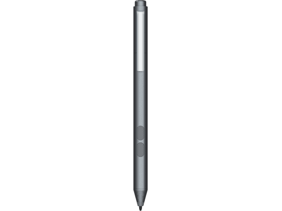 Sleek silver HP MPP 1.51 Pen with a textured grip, two side buttons, and a fine tip for precise writing and drawing on touchscreen devices.