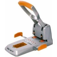 Silver and orange Rapid HDC150 2-hole punch with ergonomic handle, designed for 150 sheets.