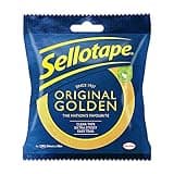 Sellotape Original Golden clear tape in blue packaging, 24mmx50m, with yellow branding and easy-tear feature.