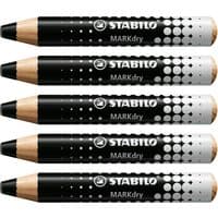 Black and white STABILO MARKdry markers, short and thick, with dotted patterns, set of five.