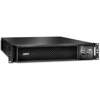 Black APC Smart-UPS with digital display, 8 C13 and 2 C19 outlets, rack mount design, network management card.
