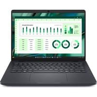 Black Dell Pro Max 14 laptop, 14" screen, sleek design, backlit keyboard, displaying graphs on screen.