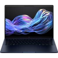Blue HP EliteBook laptop with 14" display, sleek design, backlit keyboard, and vibrant screen graphics.